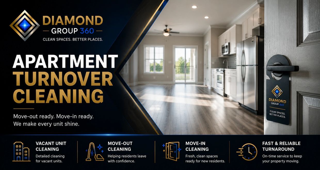 Apartment turnover cleaning service by Diamond Group 360 for spotless move-in and move-out.