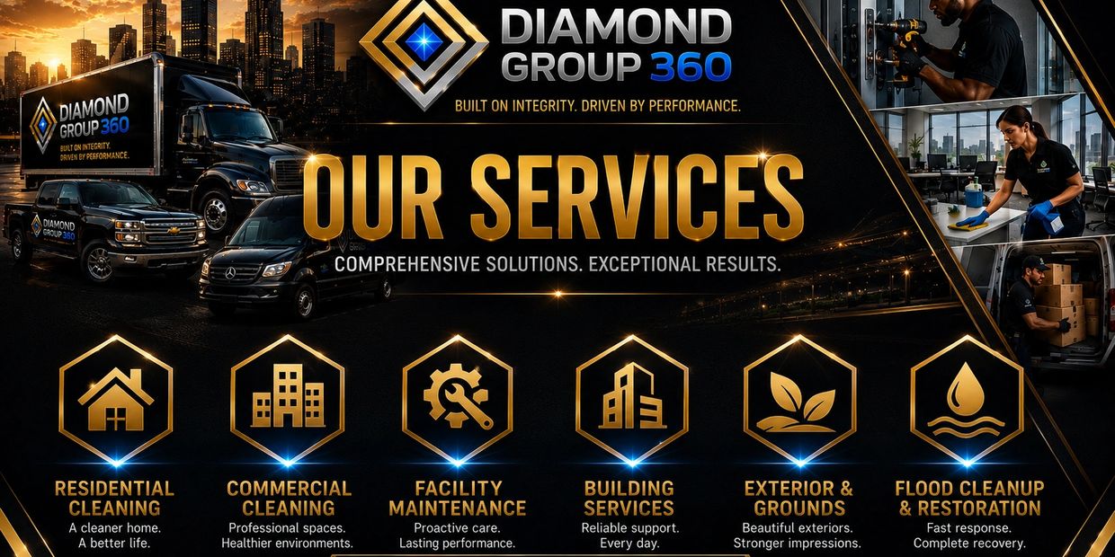 Diamond Group 360 offers comprehensive cleaning and maintenance services for residential, commercial, and exterior properties.