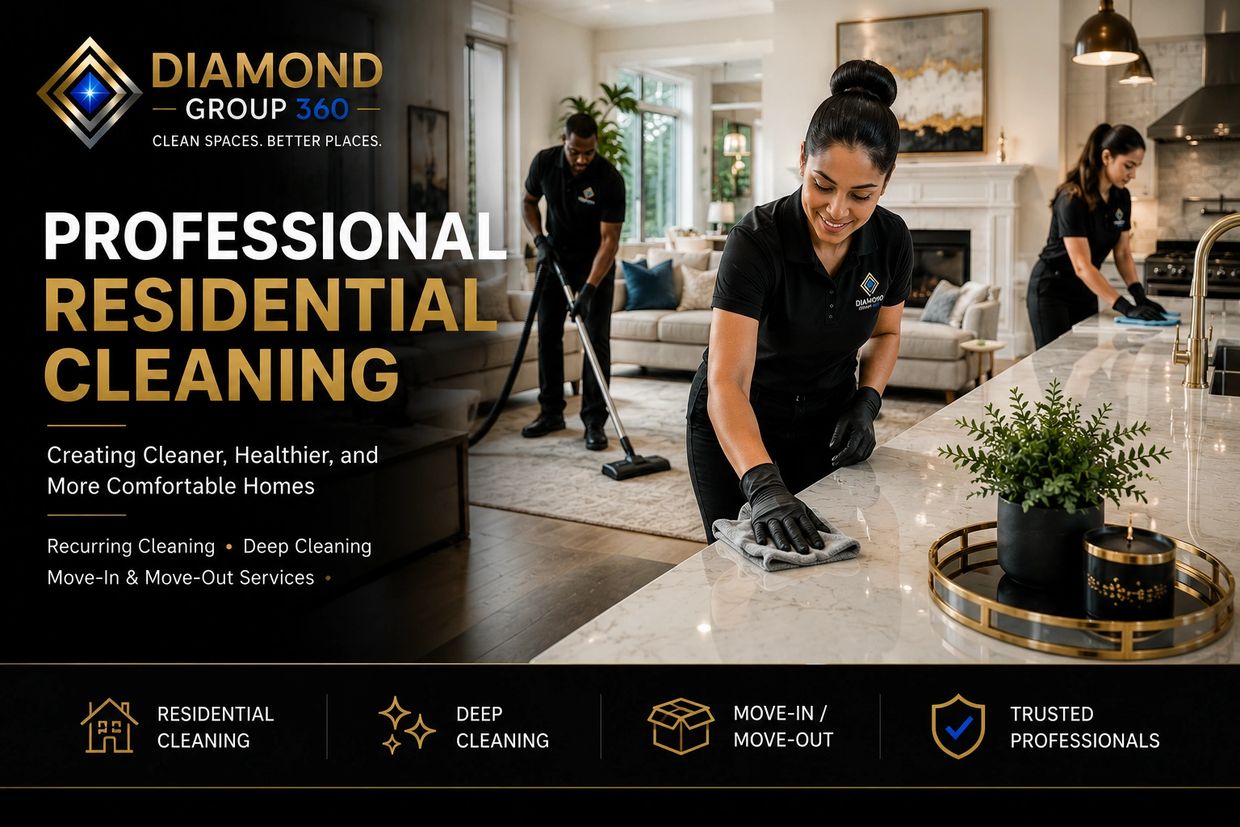 Professional residential cleaning by Diamond Group 360 with trusted staff and comprehensive services.