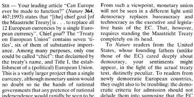 Letter from Dr Edmund Fordham about the Maastricht Treaty.