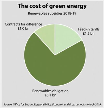 Breakdown of costs of green energy- £340 extra per year per household.