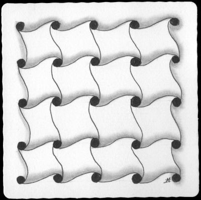 Black and white abstract pattern with curved shapes and shading.