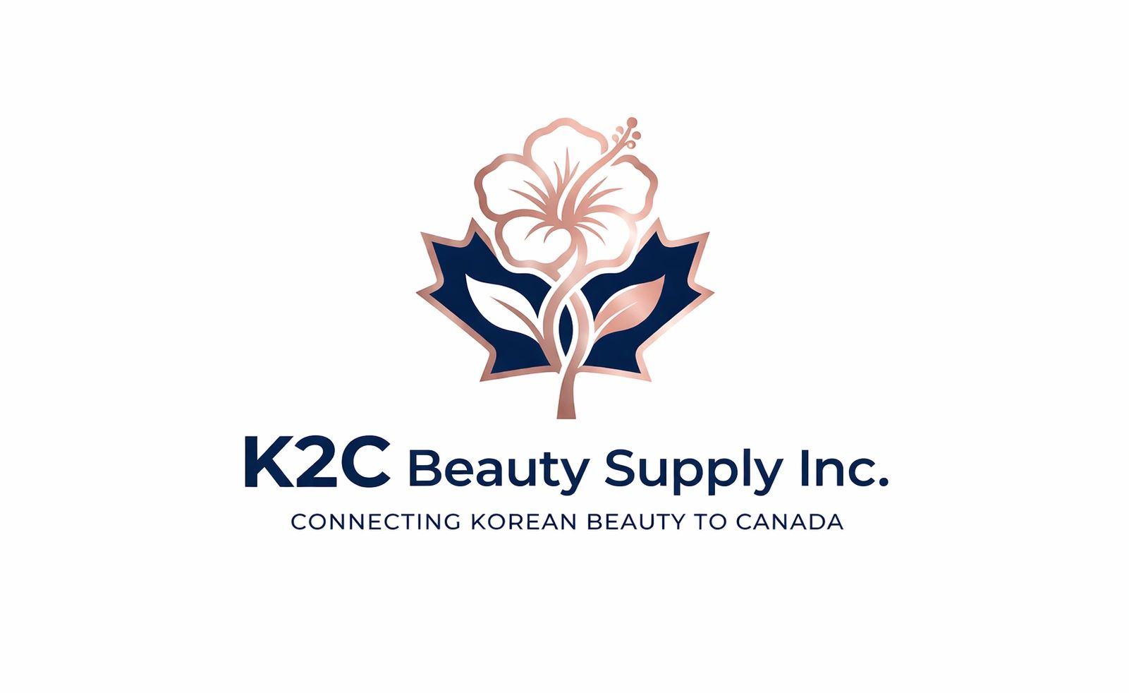 Logo of K2C Beauty Supply Inc. with a floral maple leaf design.