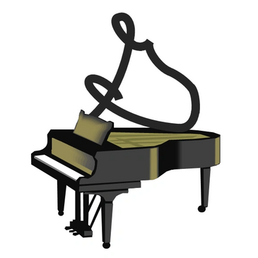 A grand piano with a musical note loop above it.