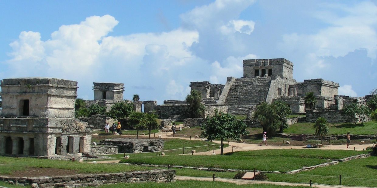 The ancient walled city of Tulum, overlooking the Caribbean Sea.