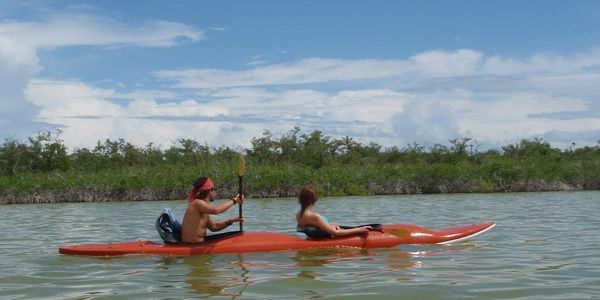 Sit-inside tandem kayak.