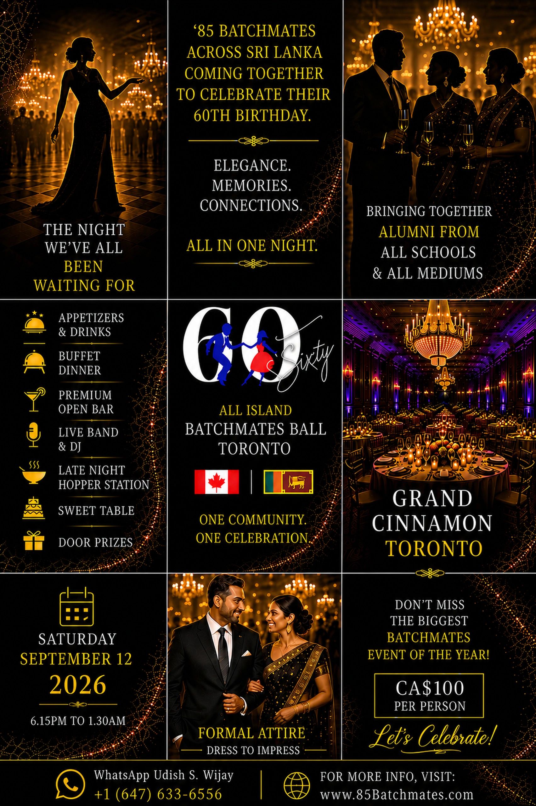 Elegant 60th birthday ball for Sri Lankan batchmates in Toronto with food, drinks, and live music.
