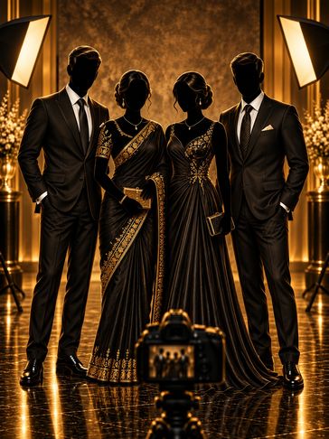 Four elegantly dressed individuals posing for a photo.