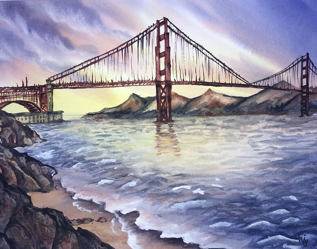 Golden Gate Bridge watercolor painting by Hun-ju Porter

