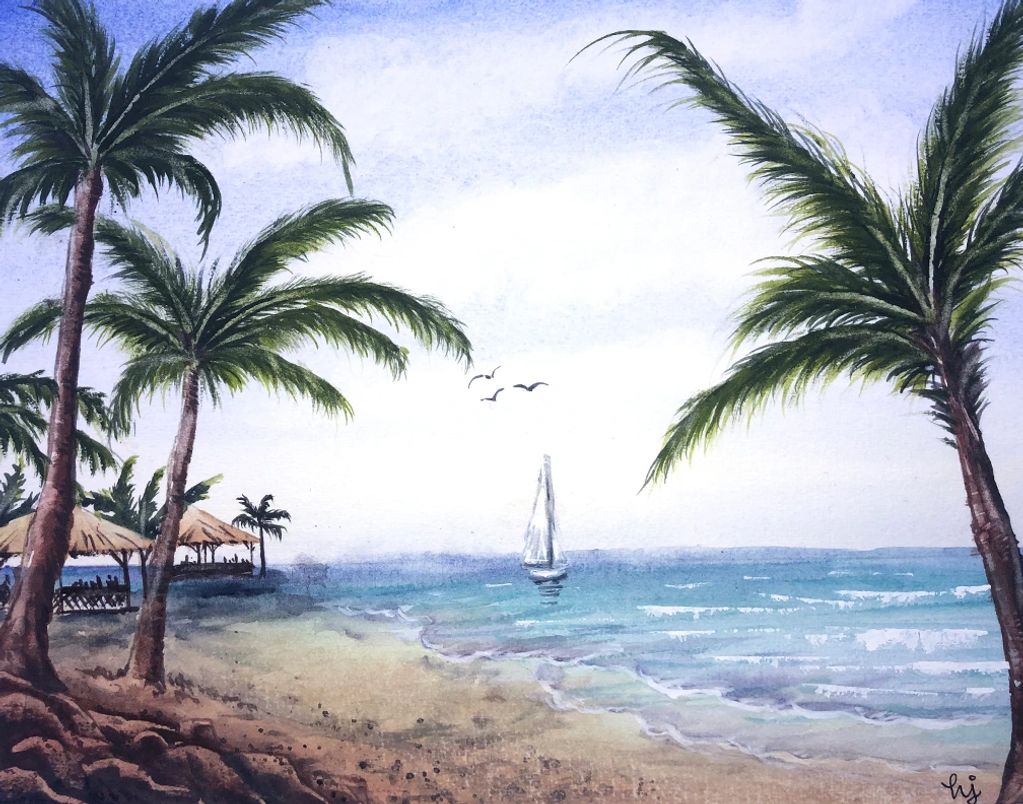 beach watercolor painting by Hun-ju Porter