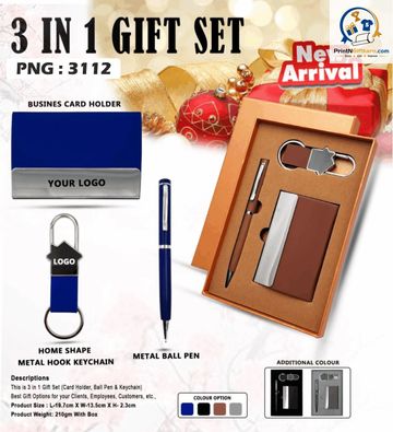 PNG 3112 3 IN 1 PEN CARD HOLDER KEY CHAIN SET WITH STYLISH BOX.
