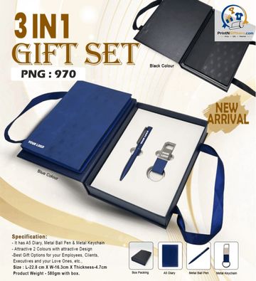 PNG 970 3 IN 1 PEN DIARY KEY CHAIN SET WITH STYLISH BOX.
