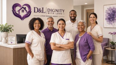 Diverse healthcare team smiling in a non-medical agency office.