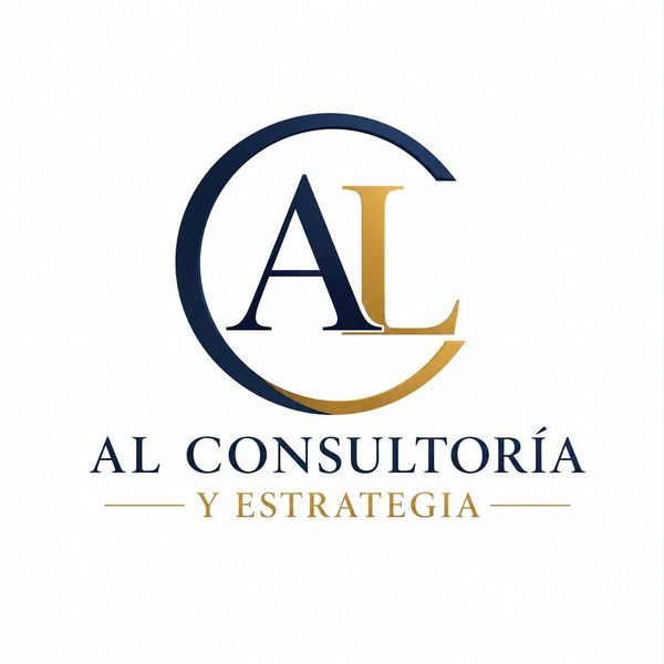 Logo for AL Consultoría y Estrategia with elegant navy and gold colors.