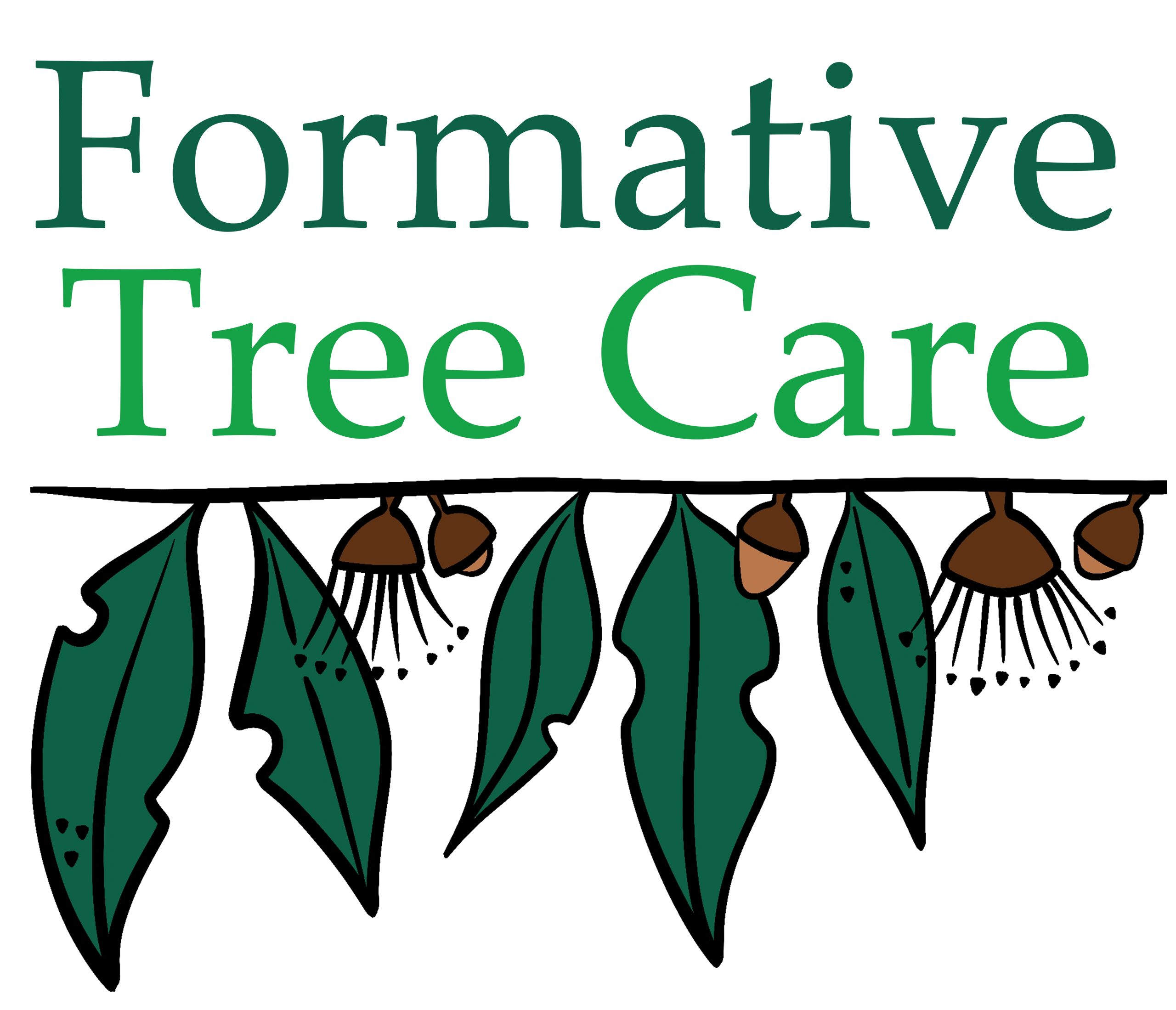 Logo with acorns and leaves for Formative Tree Care.