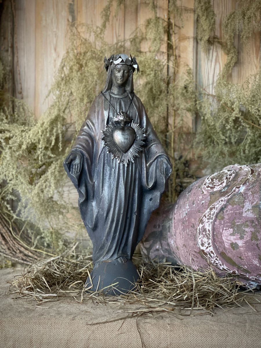 Virgin Mary statue, crown, milagros