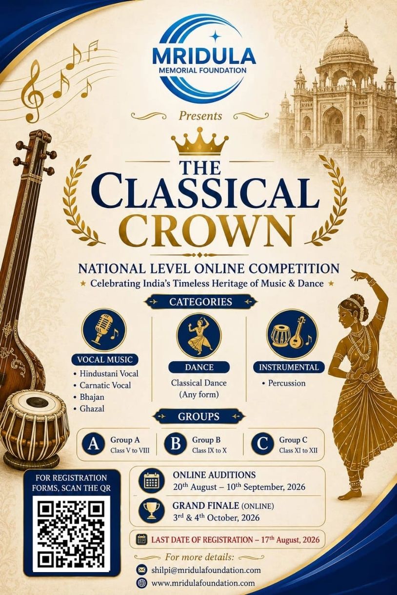 The Classical Crown national online competition poster by Mridula Memorial Foundation.