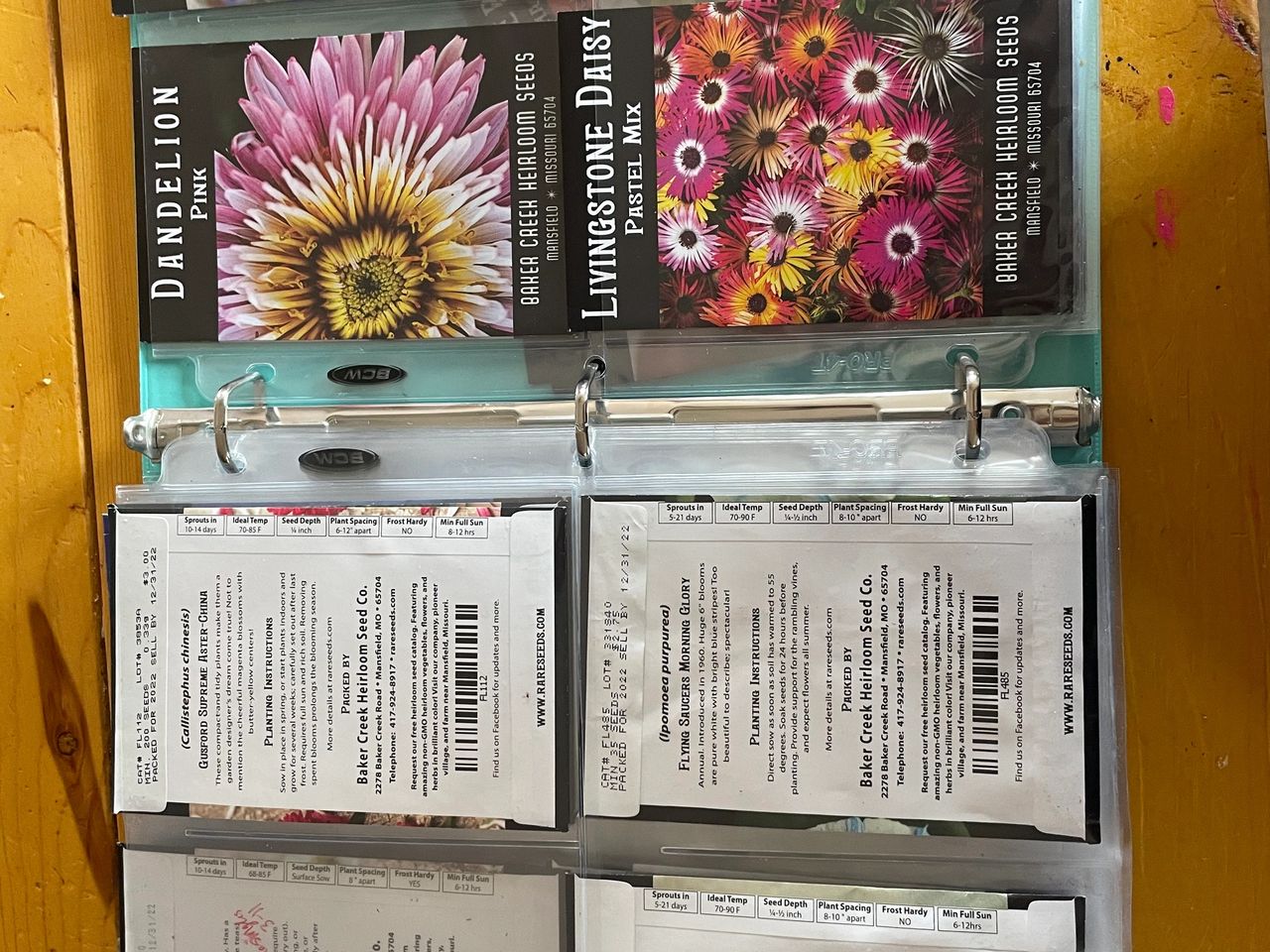 Seed Packet Pages for Gardening Binder