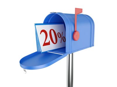 Blue mailbox with 20% discount cards inside.