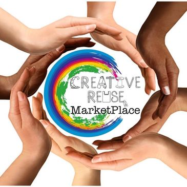 Hand surrounding and holding the logo: Creative Reuse Marketplace.