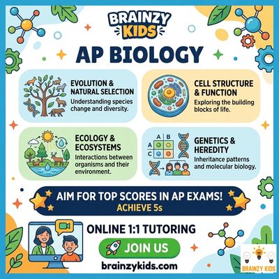 AP Biology topics and tutoring offered by Brainzy Kids for exam success.