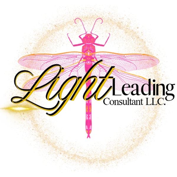 Logo of Light Leading Consultant LLC with a pink dragonfly and elegant typography.
