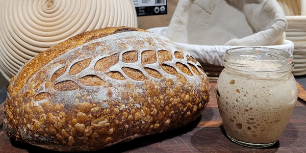 sourdough artisan wheat country-style loaf bread starter banneton