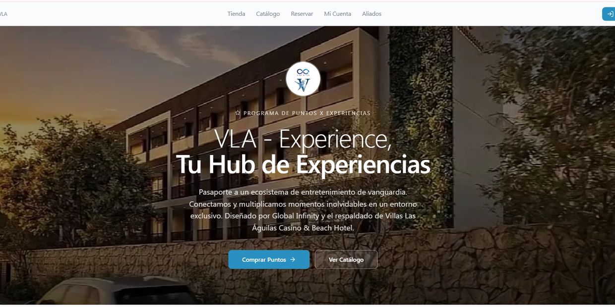 Website homepage showcasing VLA Experience, a hub for exclusive entertainment moments and experiences.