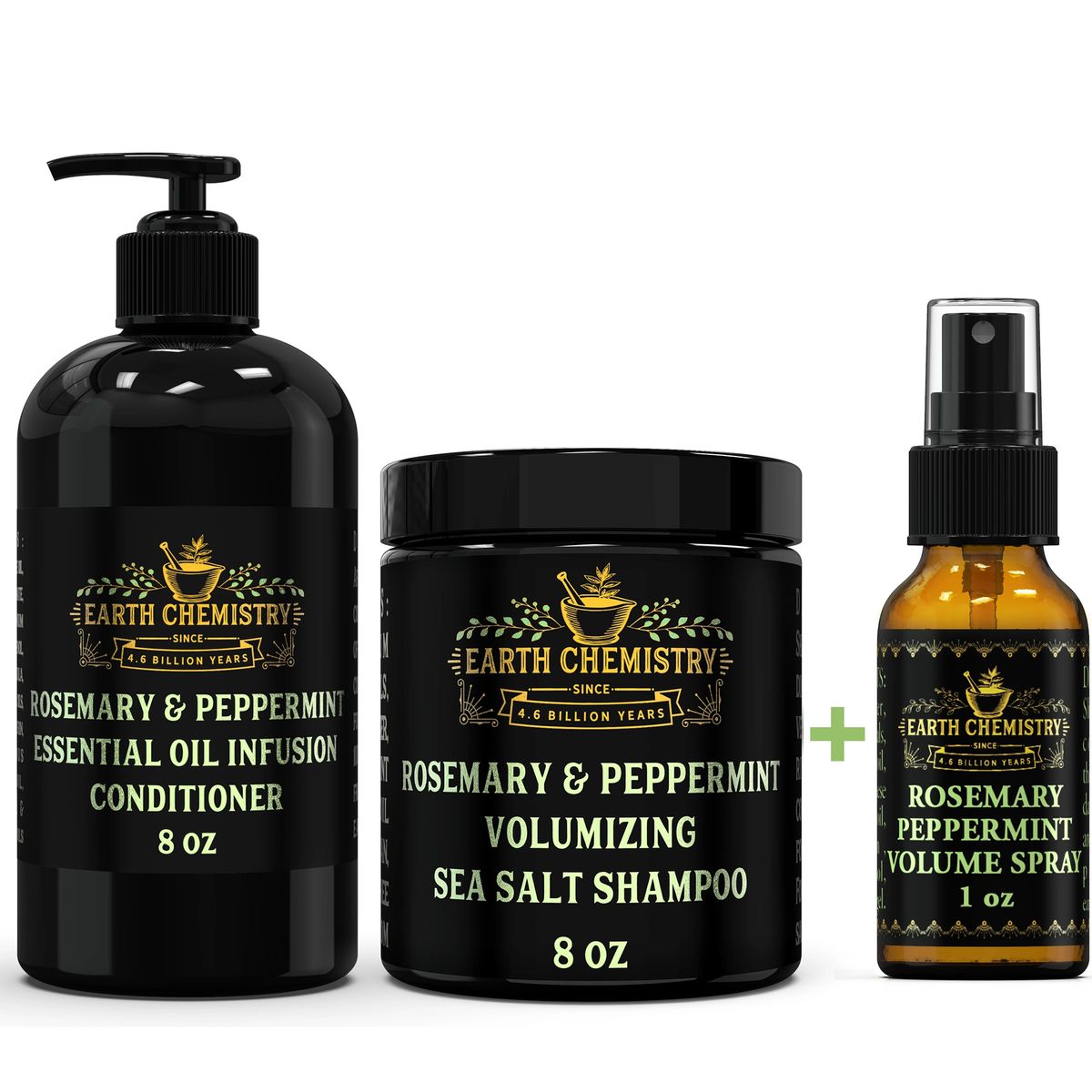 dør spejl beton lidelse Rosemary & Peppermint Sea Salt Shampoo & Conditioner PLUS Volumizing Spray:  3 Set Bundle, Volumize and