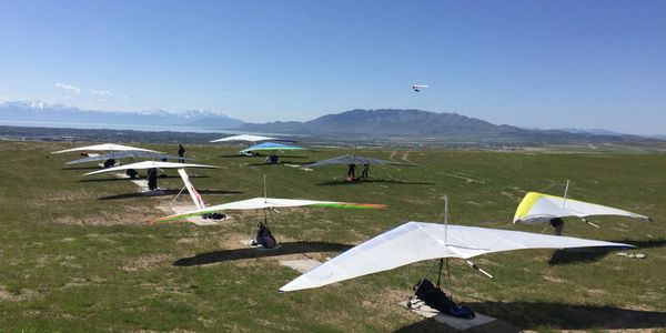 Hang gliders  on point of the mountain Southside overlooking lake Provo. Near Salt Lake City Utah