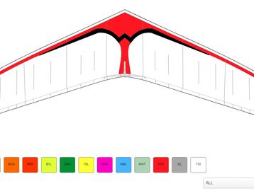 Wills Wing's color picker tool, showing a T3  hang glider with University of Utah colors. 
