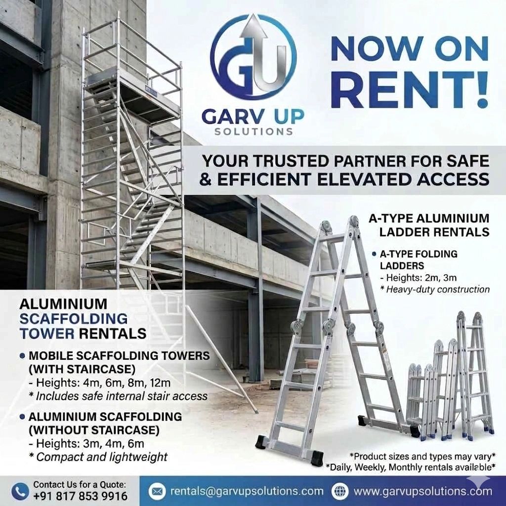 Garv Up Solutions offers aluminum scaffolding towers and ladder rentals for safe elevated access.