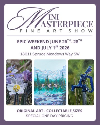 Flyer for Mini Masterpiece Fine Art Show in June and July 2026.