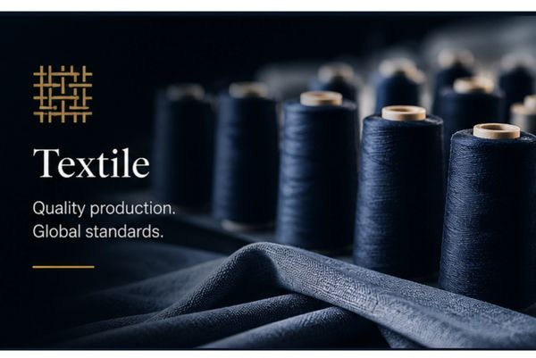 Spools of dark thread and fabric highlighting quality textile production.