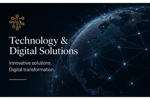 Technology and digital solutions with a futuristic globe design.