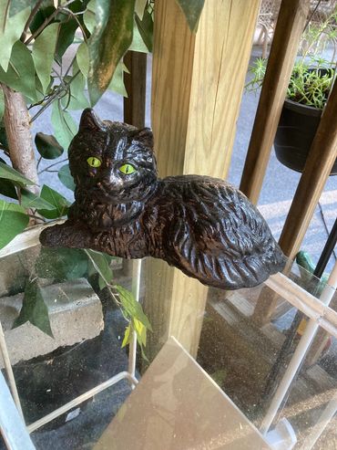 Cat Garden Statue with green eyes