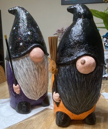 Merlin Gnome and Witch Gnome Garden Statues