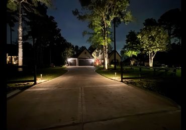 Driveway at night with LED outdoor lights