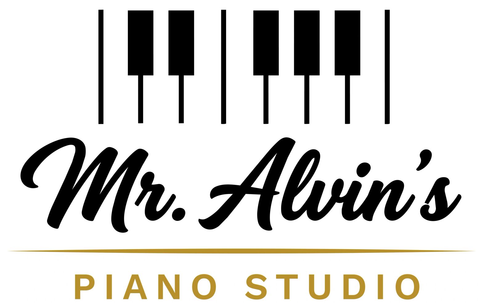 Logo of Mr. Alvin's Piano Studio with piano keys.