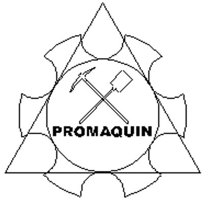 Geometric logo with tools and text 'PROMAQUIN'.
