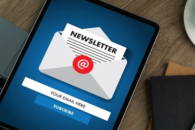 Tablet screen displaying a newsletter subscription prompt.