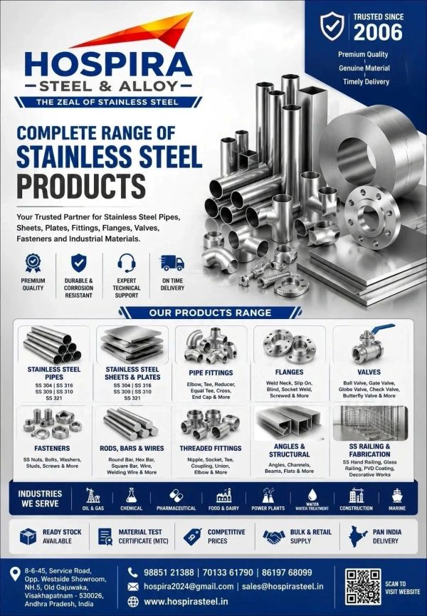 STAINLESS STEEL PIPE SHEET DEALERS IN VISAKHAPATNAM  | SS PIPE  |SS SHEET | SS VALVE | SS ANGLE | SS FASTENER | SS NUT BOLT | SS 304 316 310 309 321