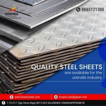 Stack of quality steel sheets for utensils industry.