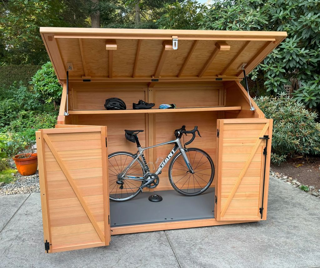 Bike Garage - an outdoor storage solution that's beautiful and safe for your bikes and gear.