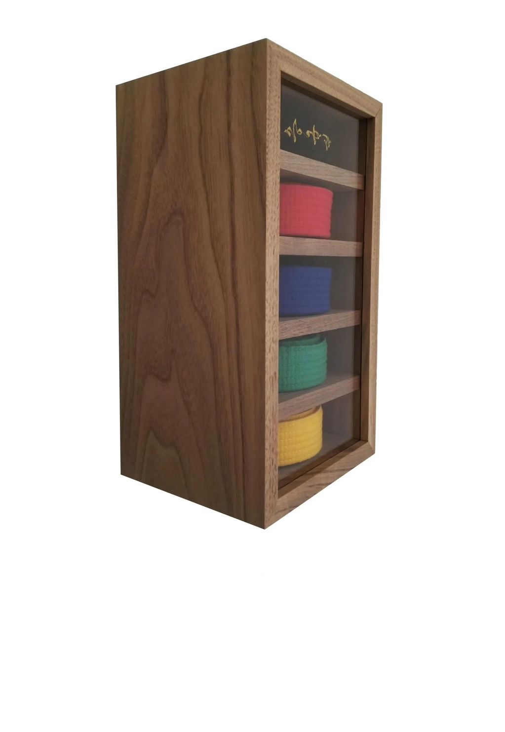 Martial Arts Belts Display Rack - a wall hanging box-style shelf rack to display martial arts belts 