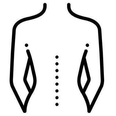 drawing of a person's back with the spine highlighted, showing area of lower back pain