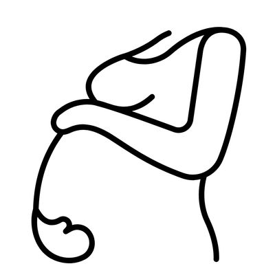 drawing of a pregnant lady with hands on her large bump, showing pregnancy related back pain and PSD