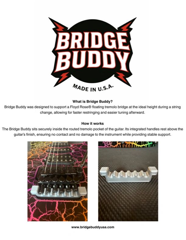 Bridge Buddy supports Floyd Rose tremolo bridges for better tuning.