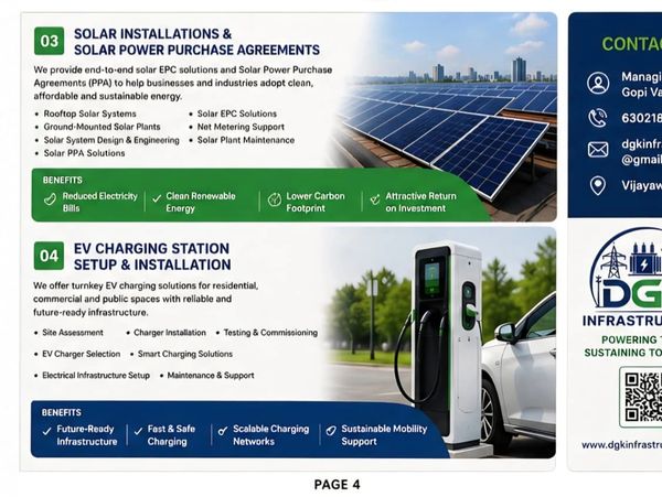 Solar installations and EV charging station services for clean energy and sustainable mobility.