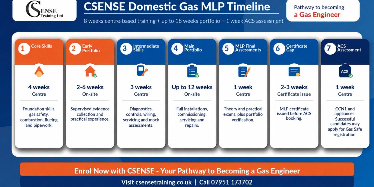 CSENSE Domestic Gas MLP training timeline for becoming a Gas Engineer.
